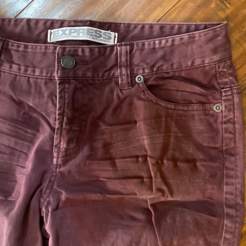 Express Burgundy Coated Denim Bootcut Jeans Size 4